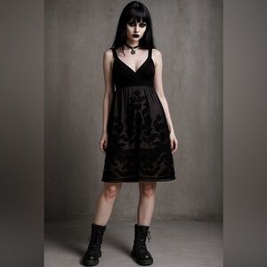 Vtg Y2K INC Mini Dress Women’s Small Black Sheer Lace Babydoll Whimsigoth Dark